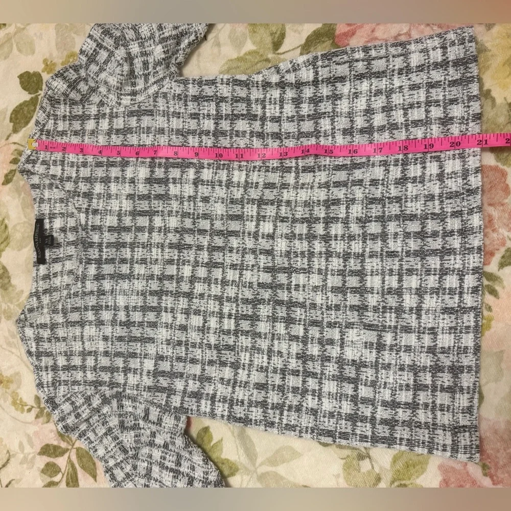 Banana Republic Plaid Textured Tweed Knit Puff Sleeve Short Sleeve Top Blouse